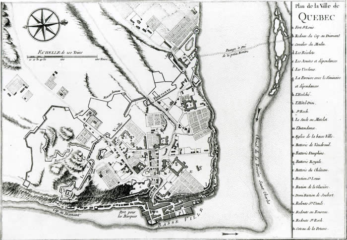 plan of Québec shows the grip of institutions and fortifications